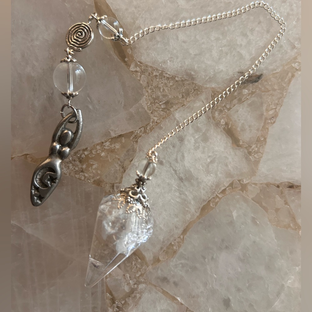 Clear Quartz Crystal Goddess Pendulum